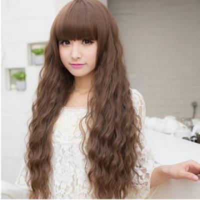 长卷发齐刘海 玉米烫假发 仿真蓬松假发